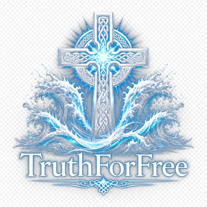Truth For Free — a cross of light rising from living water
